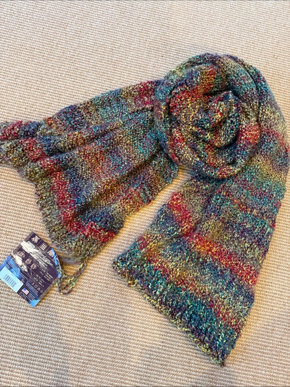 NWT Handknit Shawl/Scarf Using Multicolored Acrylic Lion Brand Yarn Made in USA